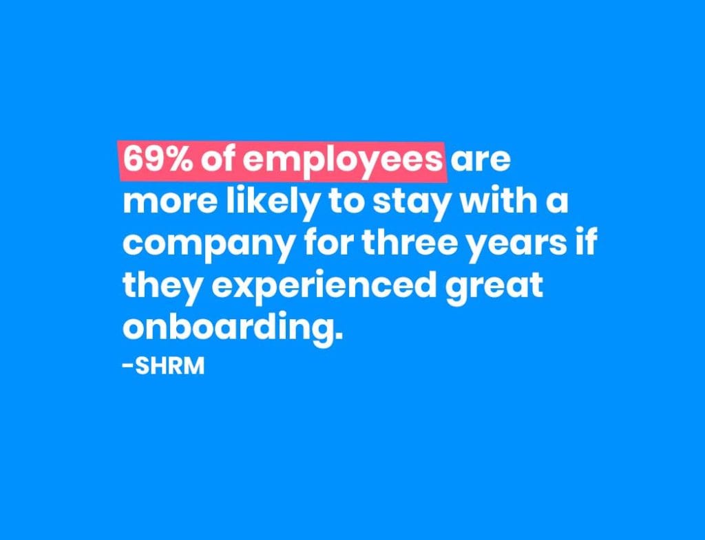 69% of employees are more likely to stay with a company for three years if they experienced great onboarding