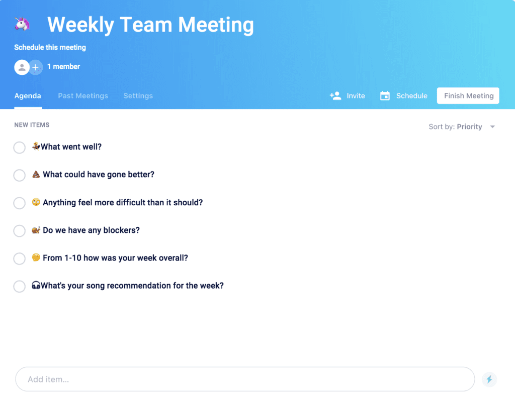 Weekly team meeting agenda template