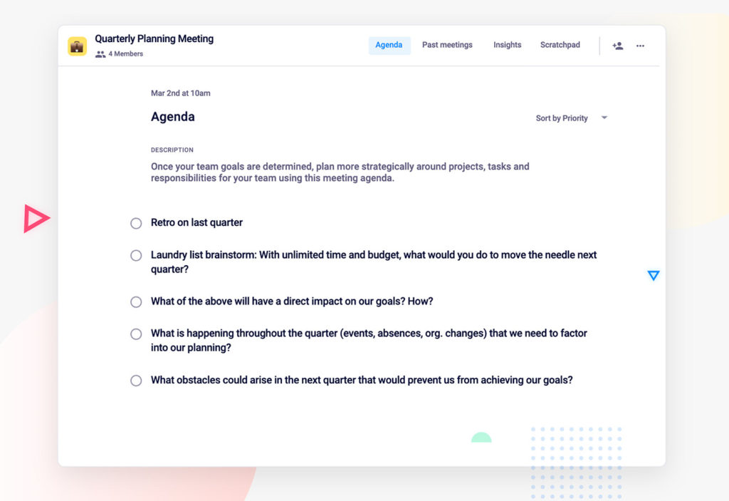 Quarterly Planning Team Meeting Agenda Template