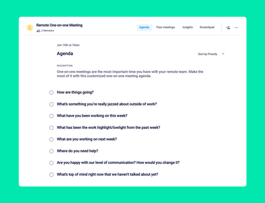virtual one-on-one meeting agenda template