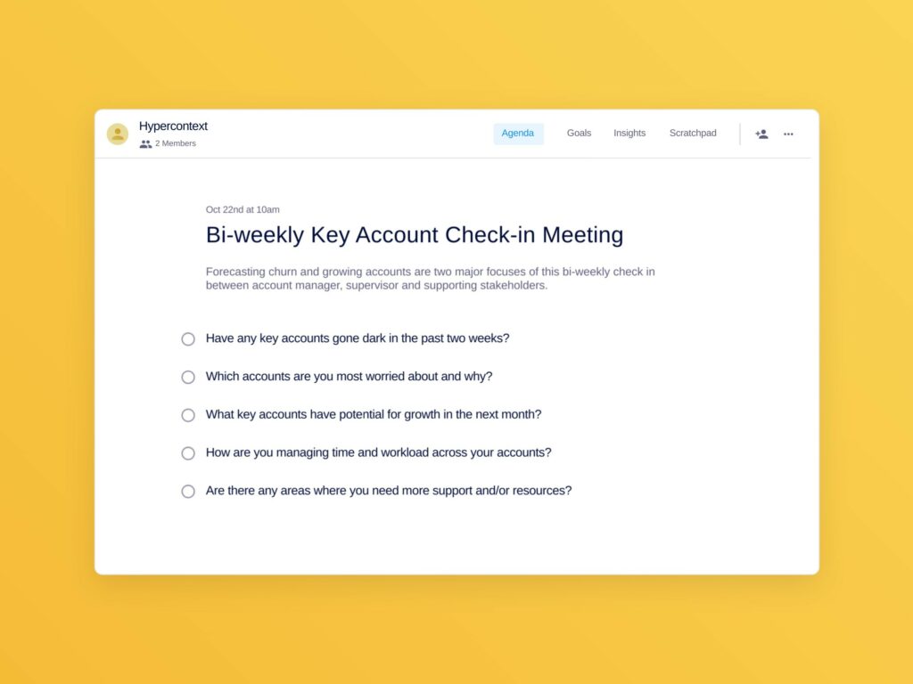 Bi-weekly key account check-in meeting template