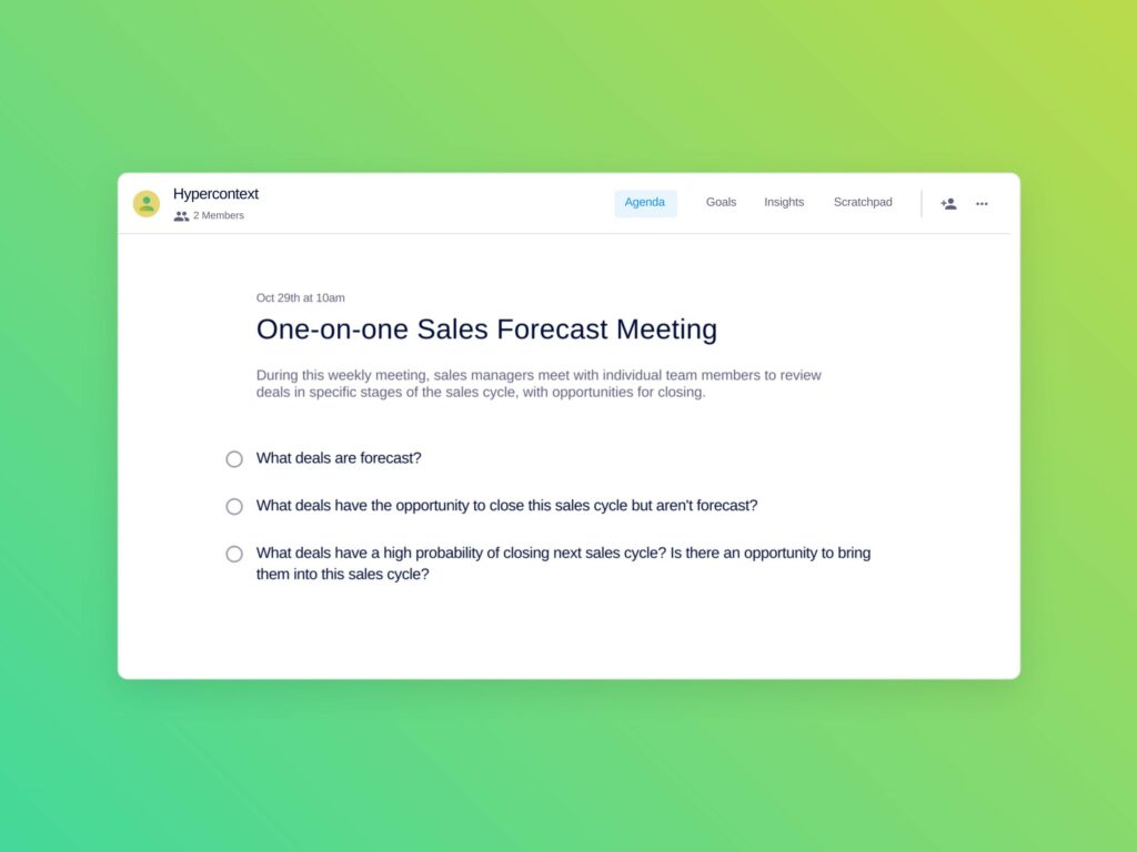 One-on-one forecast meeting template