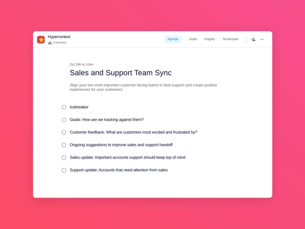 Sales and support sync agenda template