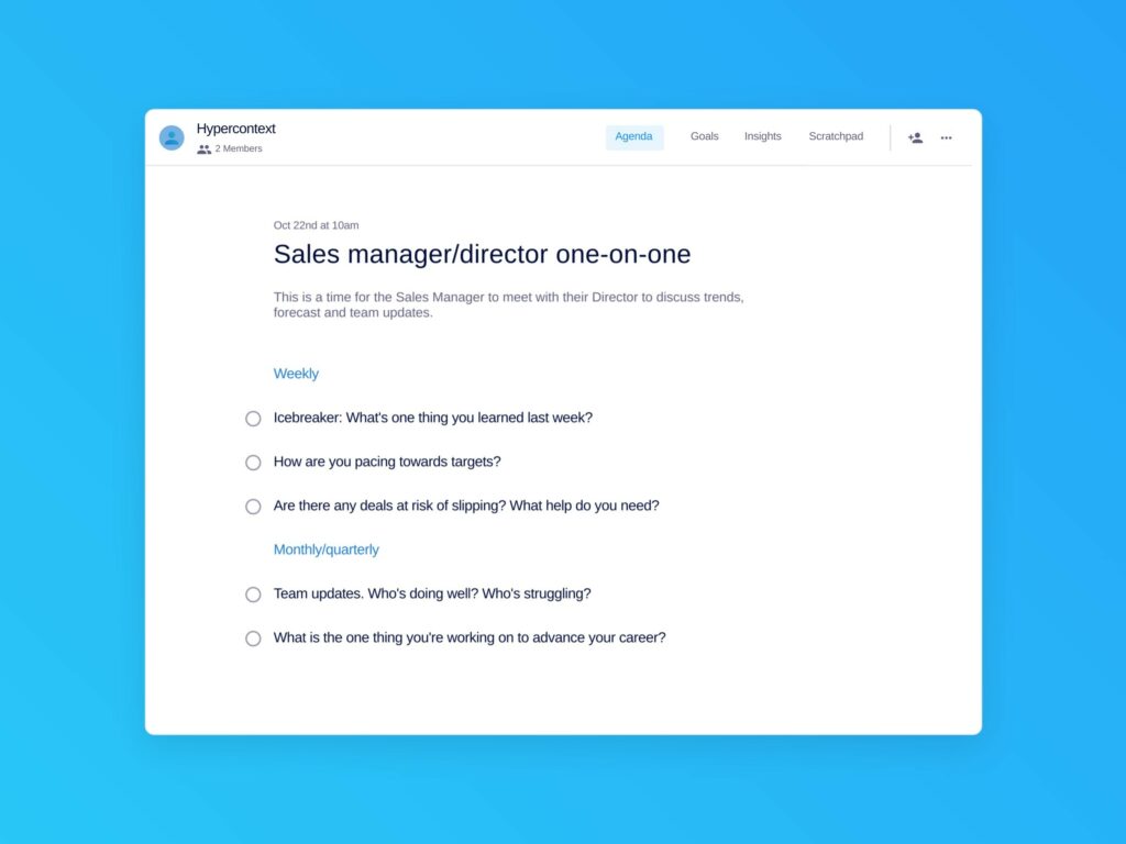 Sales manager/director one-on-one meeting template